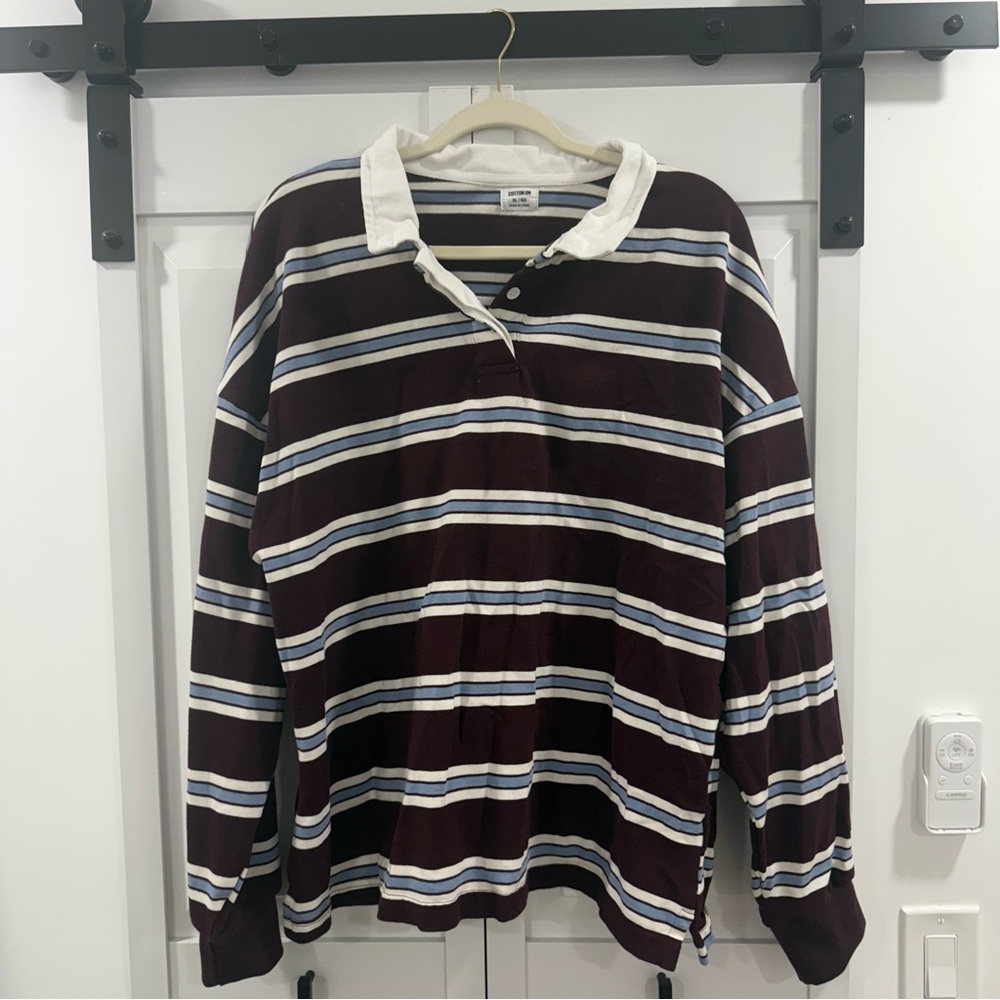 Cotton On Maroon and Blue Striped Polo